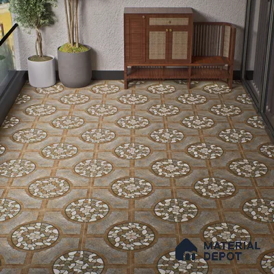 Parking Floor Tile TL 00870 B Grey & Brown | 16 x 16 inch | Anti Skid Matte Finish Heavy Duty Vitrified Tile - 12 mm | Suitable For Outdoor, Terrace, Balcony | Pattern Alignment May Vary | 2-3 mm Spacer is Mandatory