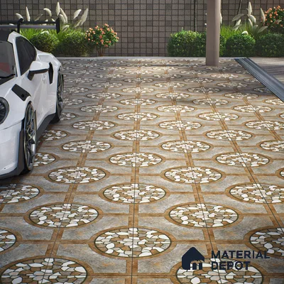 Parking Floor Tile TL 00870 B Grey & Brown | 16 x 16 inch | Anti Skid Matte Finish Heavy Duty Vitrified Tile - 12 mm | Suitable For Outdoor, Terrace, Balcony | Pattern Alignment May Vary | 2-3 mm Spacer is Mandatory