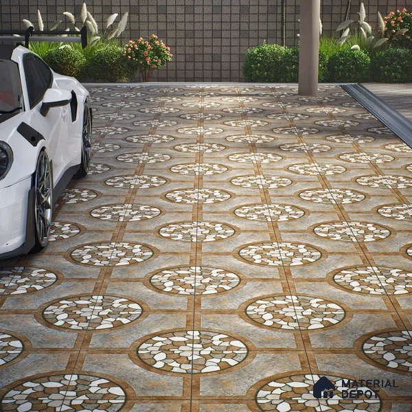 Parking Floor Tile TL 00870 B Grey & Brown | 16 x 16 inch | Anti Skid Matte Finish Heavy Duty Vitrified Tile - 12 mm | Suitable For Outdoor, Terrace, Balcony | Pattern Alignment May Vary | 2-3 mm Spacer is Mandatory