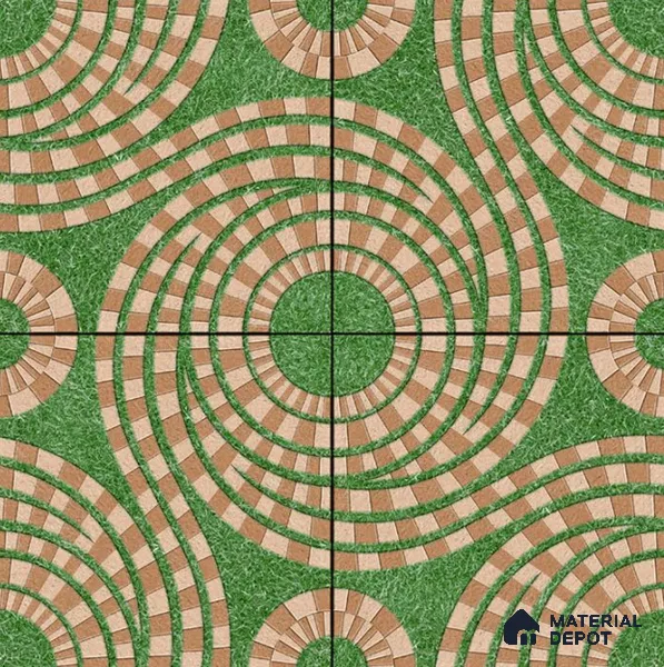 Parking Floor Tile TL 00870 A Green & Brown | 16 x 16 inch | Anti Skid Matte Finish Heavy Duty Vitrified Tile - 12 mm | Suitable For Outdoor, Terrace, Balcony | Pattern Alignment May Vary | 2-3 mm Spacer is Mandatory