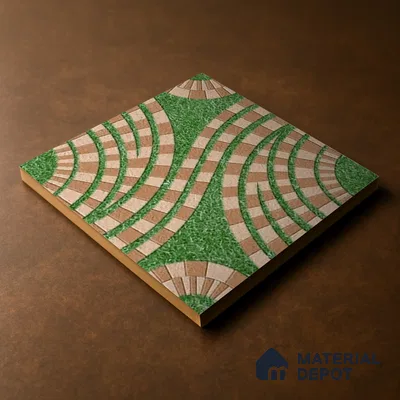 Parking Floor Tile TL 00870 A Green & Brown | 16 x 16 inch | Anti Skid Matte Finish Heavy Duty Vitrified Tile - 12 mm | Suitable For Outdoor, Terrace, Balcony | Pattern Alignment May Vary | 2-3 mm Spacer is Mandatory