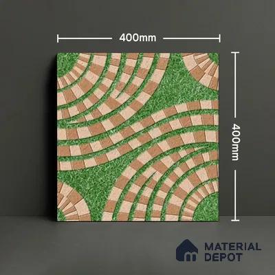 Parking Floor Tile TL 00870 A Green & Brown | 16 x 16 inch | Anti Skid Matte Finish Heavy Duty Vitrified Tile - 12 mm | Suitable For Outdoor, Terrace, Balcony | Pattern Alignment May Vary | 2-3 mm Spacer is Mandatory