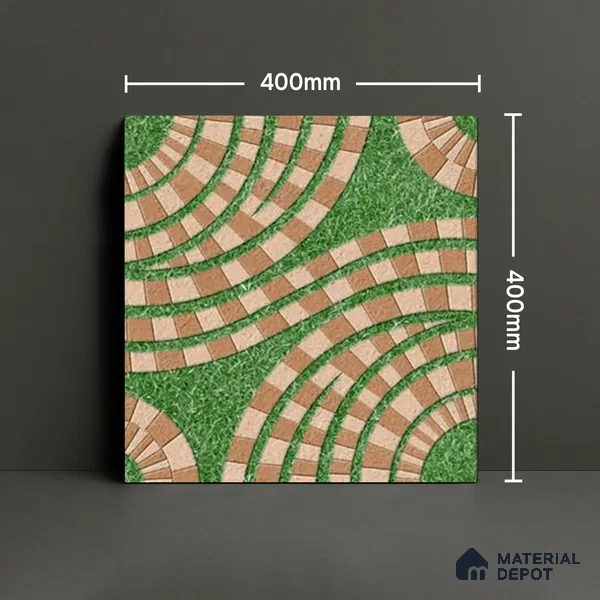 Parking Floor Tile TL 00870 A Green & Brown | 16 x 16 inch | Anti Skid Matte Finish Heavy Duty Vitrified Tile - 12 mm | Suitable For Outdoor, Terrace, Balcony | Pattern Alignment May Vary | 2-3 mm Spacer is Mandatory