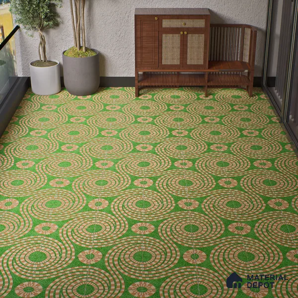 Parking Floor Tile TL 00870 A Green & Brown | 16 x 16 inch | Anti Skid Matte Finish Heavy Duty Vitrified Tile - 12 mm | Suitable For Outdoor, Terrace, Balcony | Pattern Alignment May Vary | 2-3 mm Spacer is Mandatory