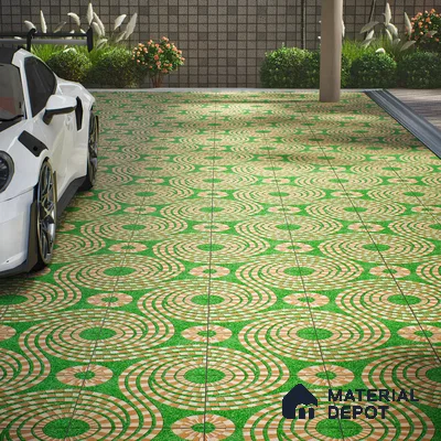 Parking Floor Tile TL 00870 A Green & Brown | 16 x 16 inch | Anti Skid Matte Finish Heavy Duty Vitrified Tile - 12 mm | Suitable For Outdoor, Terrace, Balcony | Pattern Alignment May Vary | 2-3 mm Spacer is Mandatory