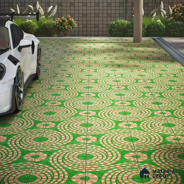 Parking Floor Tile TL 00870 A Green & Brown | 16 x 16 inch | Anti Skid Matte Finish Heavy Duty Vitrified Tile - 12 mm | Suitable For Outdoor, Terrace, Balcony | Pattern Alignment May Vary | 2-3 mm Spacer is Mandatory