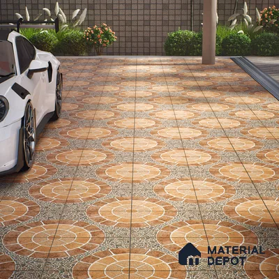 Parking Floor Tile TL 00877 B Earth Brown | 16 x 16 inch | Anti Skid Matte Finish Heavy Duty Vitrified Tile - 12 mm | Suitable For Outdoor, Terrace, Balcony | Pattern Alignment May Vary | 2-3 mm Spacer is Mandatory