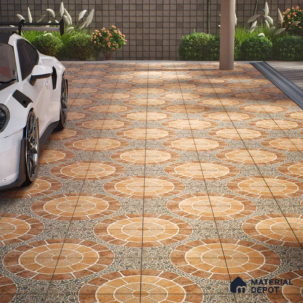Parking Floor Tile TL 00877 B Earth Brown | 16 x 16 inch | Anti Skid Matte Finish Heavy Duty Vitrified Tile - 12 mm | Suitable For Outdoor, Terrace, Balcony | Pattern Alignment May Vary | 2-3 mm Spacer is Mandatory