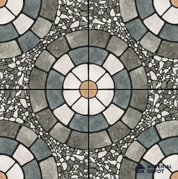 Parking Floor Tile TL 00877 A White & Grey | 16 x 16 inch | Anti Skid Matte Finish Heavy Duty Vitrified Tile - 12 mm | Suitable For Outdoor, Terrace, Balcony | Pattern Alignment May Vary | 2-3 mm Spacer is Mandatory