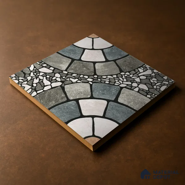 Parking Floor Tile TL 00877 A White & Grey | 16 x 16 inch | Anti Skid Matte Finish Heavy Duty Vitrified Tile - 12 mm | Suitable For Outdoor, Terrace, Balcony | Pattern Alignment May Vary | 2-3 mm Spacer is Mandatory