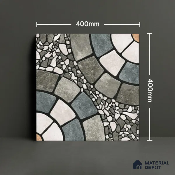 Parking Floor Tile TL 00877 A White & Grey | 16 x 16 inch | Anti Skid Matte Finish Heavy Duty Vitrified Tile - 12 mm | Suitable For Outdoor, Terrace, Balcony | Pattern Alignment May Vary | 2-3 mm Spacer is Mandatory