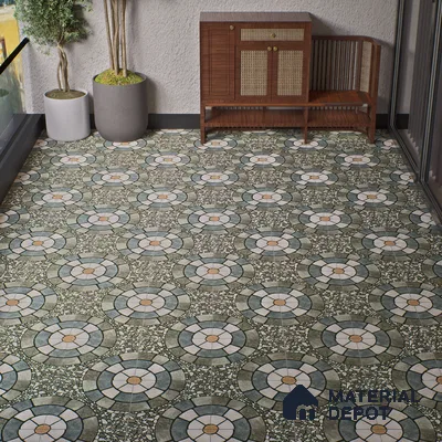 Parking Floor Tile TL 00877 A White & Grey | 16 x 16 inch | Anti Skid Matte Finish Heavy Duty Vitrified Tile - 12 mm | Suitable For Outdoor, Terrace, Balcony | Pattern Alignment May Vary | 2-3 mm Spacer is Mandatory