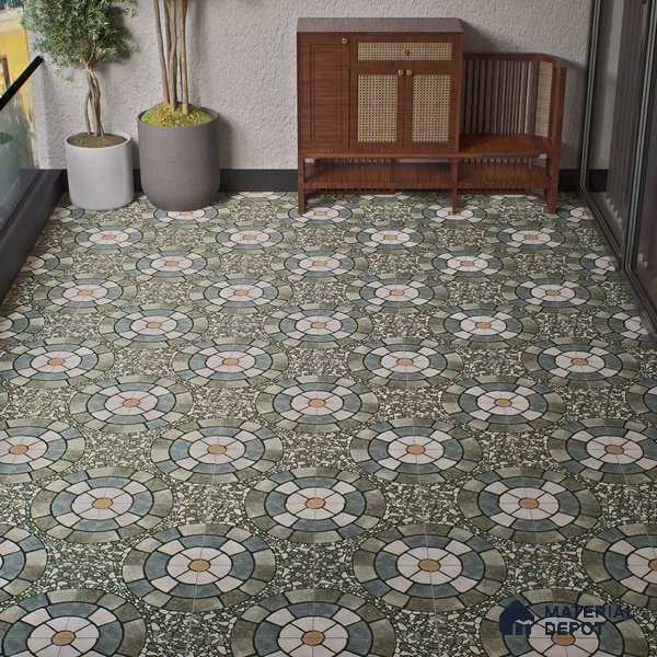 Parking Floor Tile TL 00877 A White & Grey | 16 x 16 inch | Anti Skid Matte Finish Heavy Duty Vitrified Tile - 12 mm | Suitable For Outdoor, Terrace, Balcony | Pattern Alignment May Vary | 2-3 mm Spacer is Mandatory
