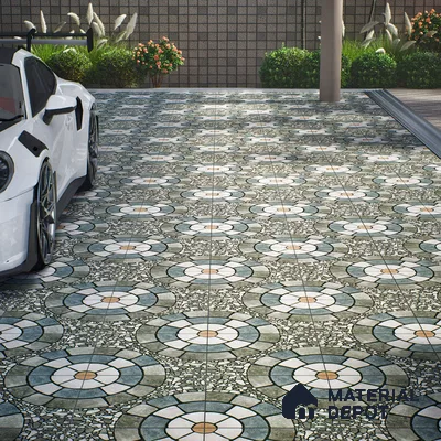 Parking Floor Tile TL 00877 A White & Grey | 16 x 16 inch | Anti Skid Matte Finish Heavy Duty Vitrified Tile - 12 mm | Suitable For Outdoor, Terrace, Balcony | Pattern Alignment May Vary | 2-3 mm Spacer is Mandatory