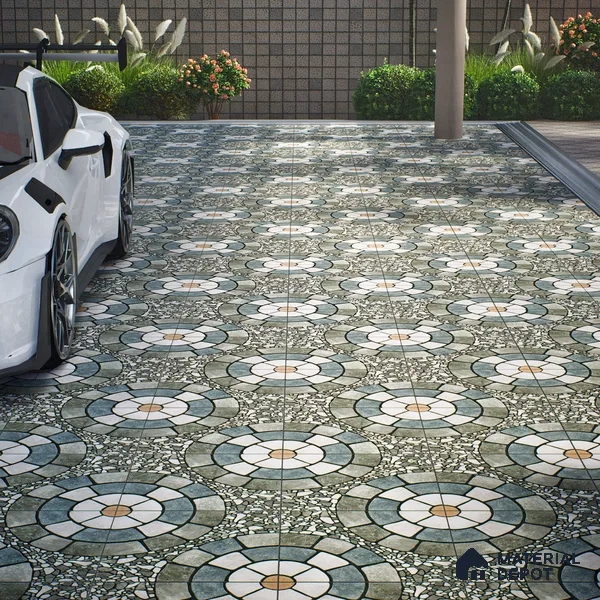Parking Floor Tile TL 00877 A White & Grey | 16 x 16 inch | Anti Skid Matte Finish Heavy Duty Vitrified Tile - 12 mm | Suitable For Outdoor, Terrace, Balcony | Pattern Alignment May Vary | 2-3 mm Spacer is Mandatory