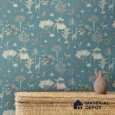 Itihaas, Indian Theme Room Wallpaper, Blue Sukoon Series Canvas Patterned Design (Customised Size Wallpaper)