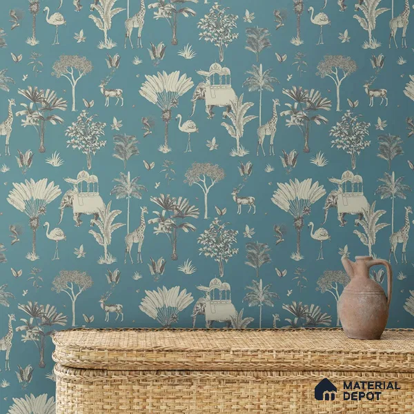 Itihaas, Indian Theme Room Wallpaper, Blue Sukoon Series Canvas Patterned Design (Customised Size Wallpaper)