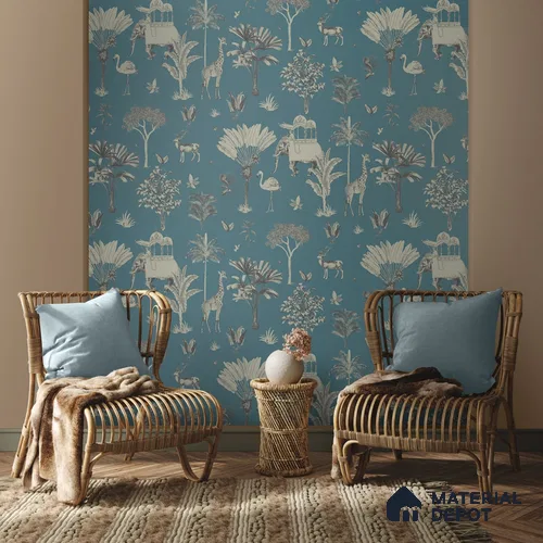 Itihaas, Indian Theme Room Wallpaper, Blue Sukoon Series Canvas Patterned Design (Customised Size Wallpaper)