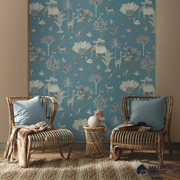 Itihaas, Indian Theme Room Wallpaper, Blue Sukoon Series Canvas Patterned Design (Customised Size Wallpaper)