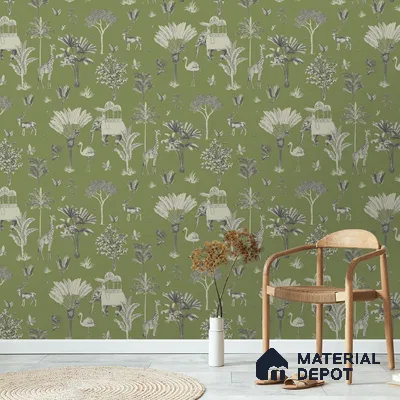 Itihaas, Indian Theme Room Wallpaper, Green Sukoon Series Canvas Patterned Design (Customised Size Wallpaper)