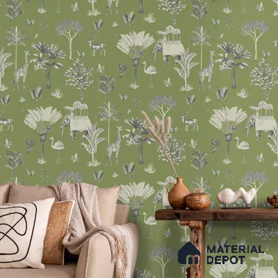 Itihaas, Indian Theme Room Wallpaper, Green Sukoon Series Handmade Patterned Design (Customised Size Wallpaper)