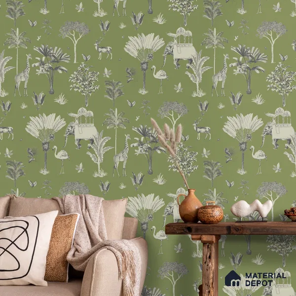 Itihaas, Indian Theme Room Wallpaper, Green Sukoon Series Handmade Patterned Design (Customised Size Wallpaper)