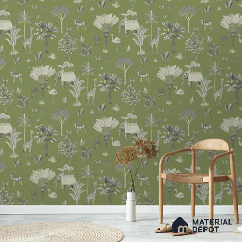 Itihaas, Indian Theme Room Wallpaper, Green Sukoon Series Handmade Patterned Design (Customised Size Wallpaper)