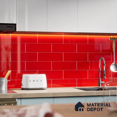 Subway Wall Tile TL 04967 E El Clasico Plain Garnet Red 12 x 4 inch Ceramic Glossy Finish - 7.5 mm | Suitable for Highlighter Walls, Foyer, Bathroom, Kitchen Wall & Backsplashes