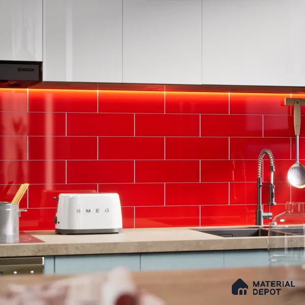 Subway Wall Tile TL 04967 E El Clasico Plain Garnet Red 12 x 4 inch Ceramic Glossy Finish - 7.5 mm | Suitable for Highlighter Walls, Foyer, Bathroom, Kitchen Wall & Backsplashes