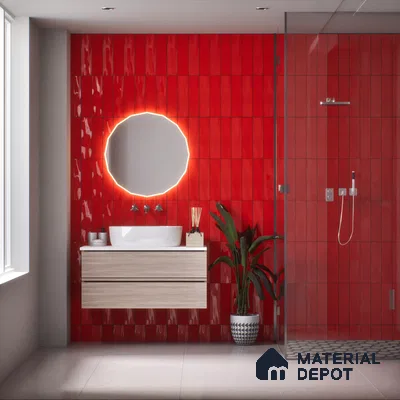Subway Wall Tile TL 04967 E El Clasico Plain Garnet Red 12 x 4 inch Ceramic Glossy Finish - 7.5 mm | Suitable for Highlighter Walls, Foyer, Bathroom, Kitchen Wall & Backsplashes