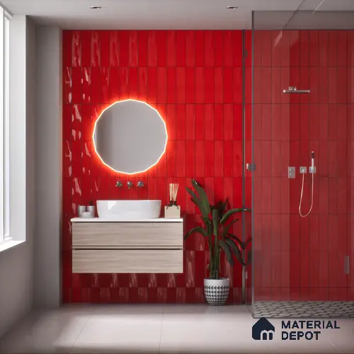 Subway Wall Tile TL 04967 E El Clasico Plain Garnet Red 12 x 4 inch Ceramic Glossy Finish - 7.5 mm | Suitable for Highlighter Walls, Foyer, Bathroom, Kitchen Wall & Backsplashes