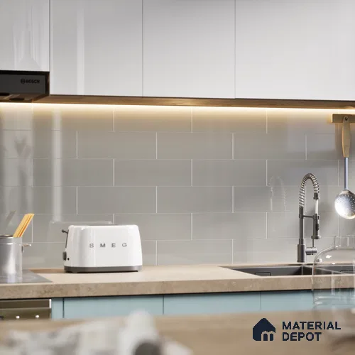 Subway Wall Tile TL 04967 F El Clasico Plain Moonlight Grey 12 x 4 inch Ceramic Glossy Finish - 7.5 mm | Suitable for Highlighter Walls, Foyer, Bathroom, Kitchen Wall & Backsplashes