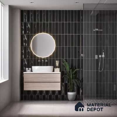 Subway Wall Tile TL 04967 G El Clasico Plain Slim Black 12 x 4 inch Ceramic Glossy Finish - 7.5 mm | Suitable for Highlighter Walls, Foyer, Bathroom, Kitchen Wall & Backsplashes (Sample)