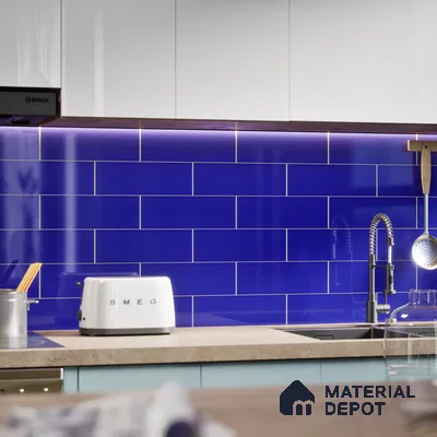 Subway Wall Tile TL 04967 H El Clasico Plain Fiji Blue 12 x 4 inch Ceramic Glossy Finish - 7.5 mm | Suitable for Highlighter Walls, Foyer, Bathroom, Kitchen Wall & Backsplashes