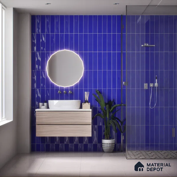Subway Wall Tile TL 04967 H El Clasico Plain Fiji Blue 12 x 4 inch Ceramic Glossy Finish - 7.5 mm | Suitable for Highlighter Walls, Foyer, Bathroom, Kitchen Wall & Backsplashes