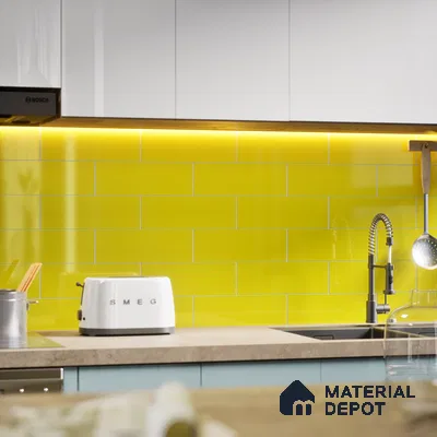 Subway Wall Tile TL 04967 I El Clasico Plain Mellow Yellow 12 x 4 inch Ceramic Glossy Finish - 7.5 mm | Suitable for Highlighter Walls, Foyer, Bathroom, Kitchen Wall & Backsplashes