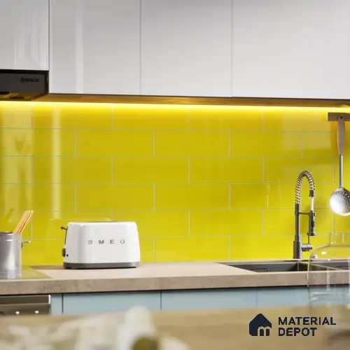 Subway Wall Tile TL 04967 I El Clasico Plain Mellow Yellow 12 x 4 inch Ceramic Glossy Finish - 7.5 mm | Suitable for Highlighter Walls, Foyer, Bathroom, Kitchen Wall & Backsplashes