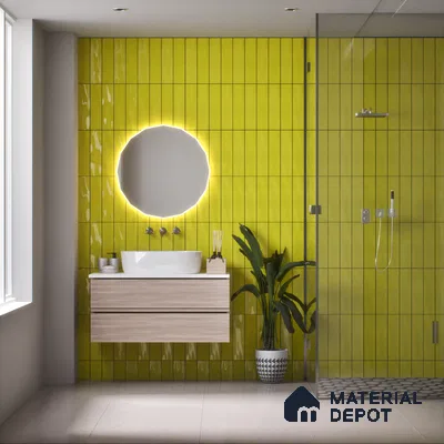 Subway Wall Tile TL 04967 I El Clasico Plain Mellow Yellow 12 x 4 inch Ceramic Glossy Finish - 7.5 mm | Suitable for Highlighter Walls, Foyer, Bathroom, Kitchen Wall & Backsplashes