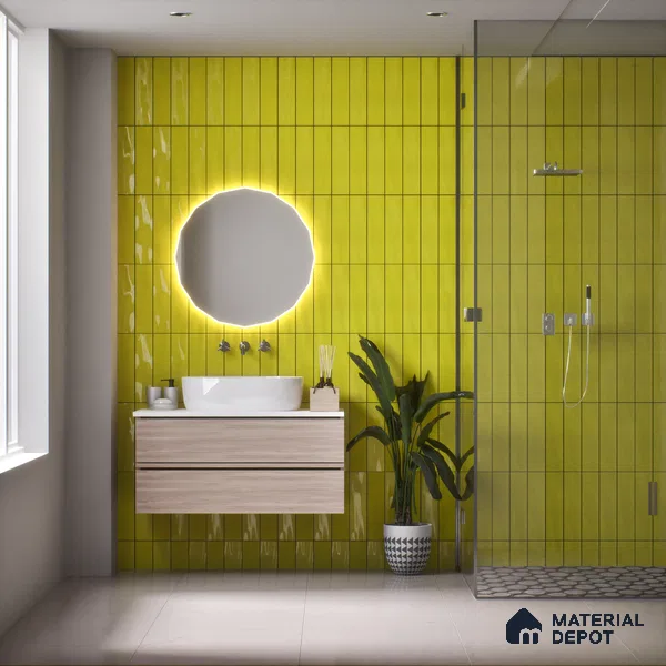 Subway Wall Tile TL 04967 I El Clasico Plain Mellow Yellow 12 x 4 inch Ceramic Glossy Finish - 7.5 mm | Suitable for Highlighter Walls, Foyer, Bathroom, Kitchen Wall & Backsplashes