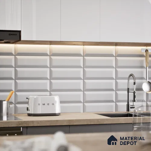 Subway Wall Tile TL 04967 K El Clasico Bevelled Kasol Grey 12 x 4 inch Ceramic Glossy Finish - 7.5 mm | Suitable for Highlighter Walls, Foyer, Bathroom, Kitchen Wall & Backsplashes