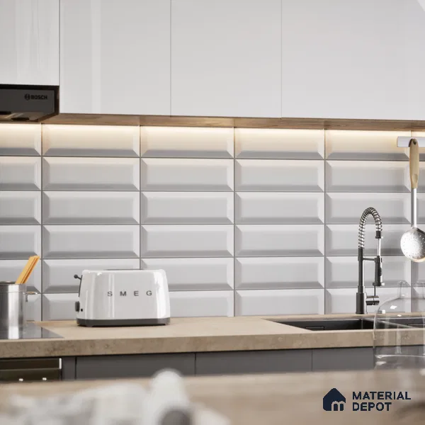 Subway Wall Tile TL 04967 K El Clasico Bevelled Kasol Grey 12 x 4 inch Ceramic Glossy Finish - 7.5 mm | Suitable for Highlighter Walls, Foyer, Bathroom, Kitchen Wall & Backsplashes (Sample)