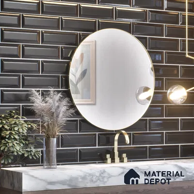 Subway Wall Tile TL 04967 M El Clasico Bevelled Slim Black 12 x 4 inch Ceramic Glossy Finish - 7.5 mm | Suitable for Highlighter Walls, Foyer, Bathroom, Kitchen Wall & Backsplashes (Sample)