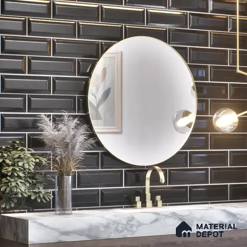 Subway Wall Tile TL 04967 M El Clasico Bevelled Slim Black 12 x 4 inch Ceramic Glossy Finish - 7.5 mm | Suitable for Highlighter Walls, Foyer, Bathroom, Kitchen Wall & Backsplashes