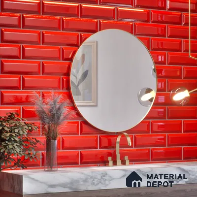 Subway Wall Tile TL 04967 N El Clasico Bevelled Garnet Red 12 x 4 inch Ceramic Glossy Finish - 7.5 mm | Suitable for Highlighter Walls, Foyer, Bathroom, Kitchen Wall & Backsplashes (Sample)
