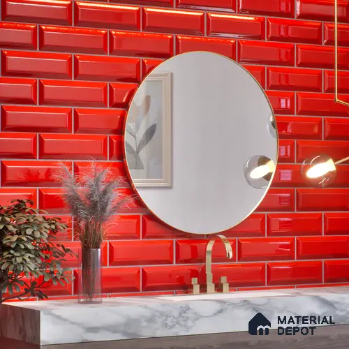 Subway Wall Tile TL 04967 N El Clasico Bevelled Garnet Red 12 x 4 inch Ceramic Glossy Finish - 7.5 mm | Suitable for Highlighter Walls, Foyer, Bathroom, Kitchen Wall & Backsplashes