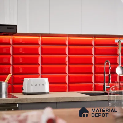 Subway Wall Tile TL 04967 N El Clasico Bevelled Garnet Red 12 x 4 inch Ceramic Glossy Finish - 7.5 mm | Suitable for Highlighter Walls, Foyer, Bathroom, Kitchen Wall & Backsplashes (Sample)