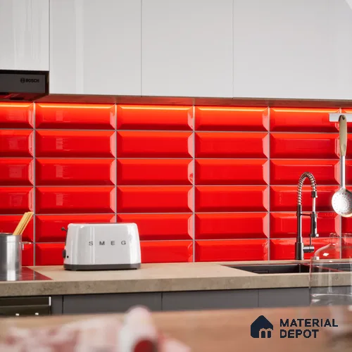 Subway Wall Tile TL 04967 N El Clasico Bevelled Garnet Red 12 x 4 inch Ceramic Glossy Finish - 7.5 mm | Suitable for Highlighter Walls, Foyer, Bathroom, Kitchen Wall & Backsplashes
