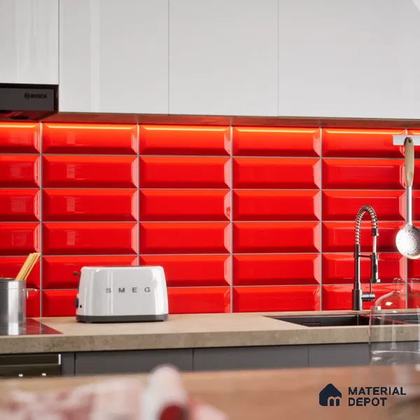 Subway Wall Tile TL 04967 N El Clasico Bevelled Garnet Red 12 x 4 inch Ceramic Glossy Finish - 7.5 mm | Suitable for Highlighter Walls, Foyer, Bathroom, Kitchen Wall & Backsplashes (Sample)