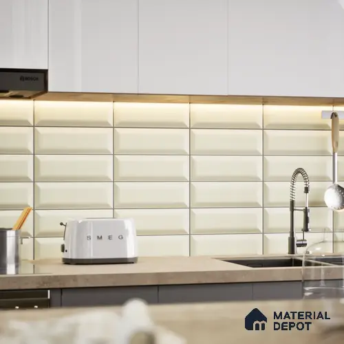 Subway Wall Tile TL 04967 O El Clasico Bevelled Almond Mist 12 x 4 inch Ceramic Glossy Finish - 7.5 mm | Suitable for Highlighter Walls, Foyer, Bathroom, Kitchen Wall & Backsplashes