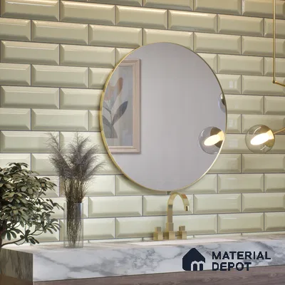 Subway Wall Tile TL 04967 O El Clasico Bevelled Almond Mist 12 x 4 inch Ceramic Glossy Finish - 7.5 mm | Suitable for Highlighter Walls, Foyer, Bathroom, Kitchen Wall & Backsplashes (Sample)
